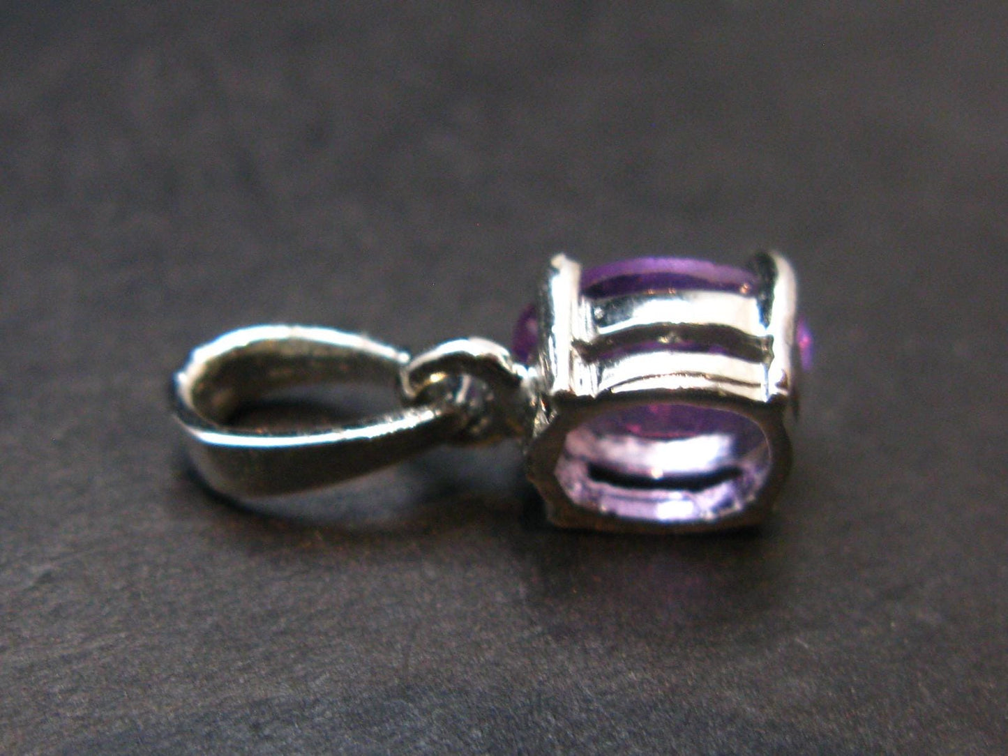 Large Genuine Rich Purple Faceted Amethyst Sterling Silver Pendant From Brazil - 0.6" - 1.03 Grams
