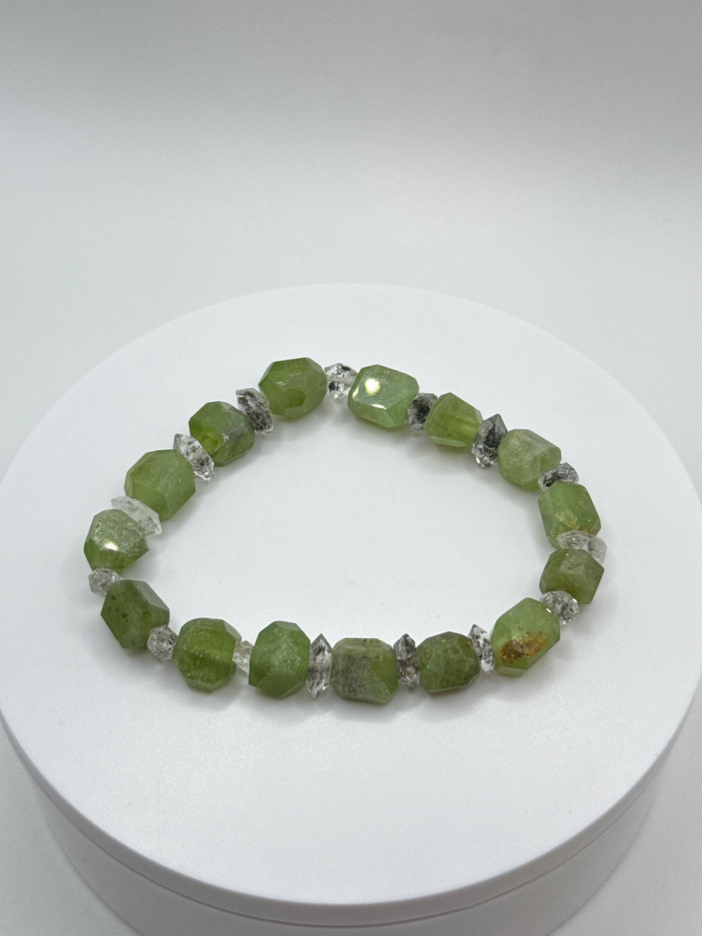 Peridot & Herkimer Diamond Nugget Bracelet | August Birthstone Jewelry