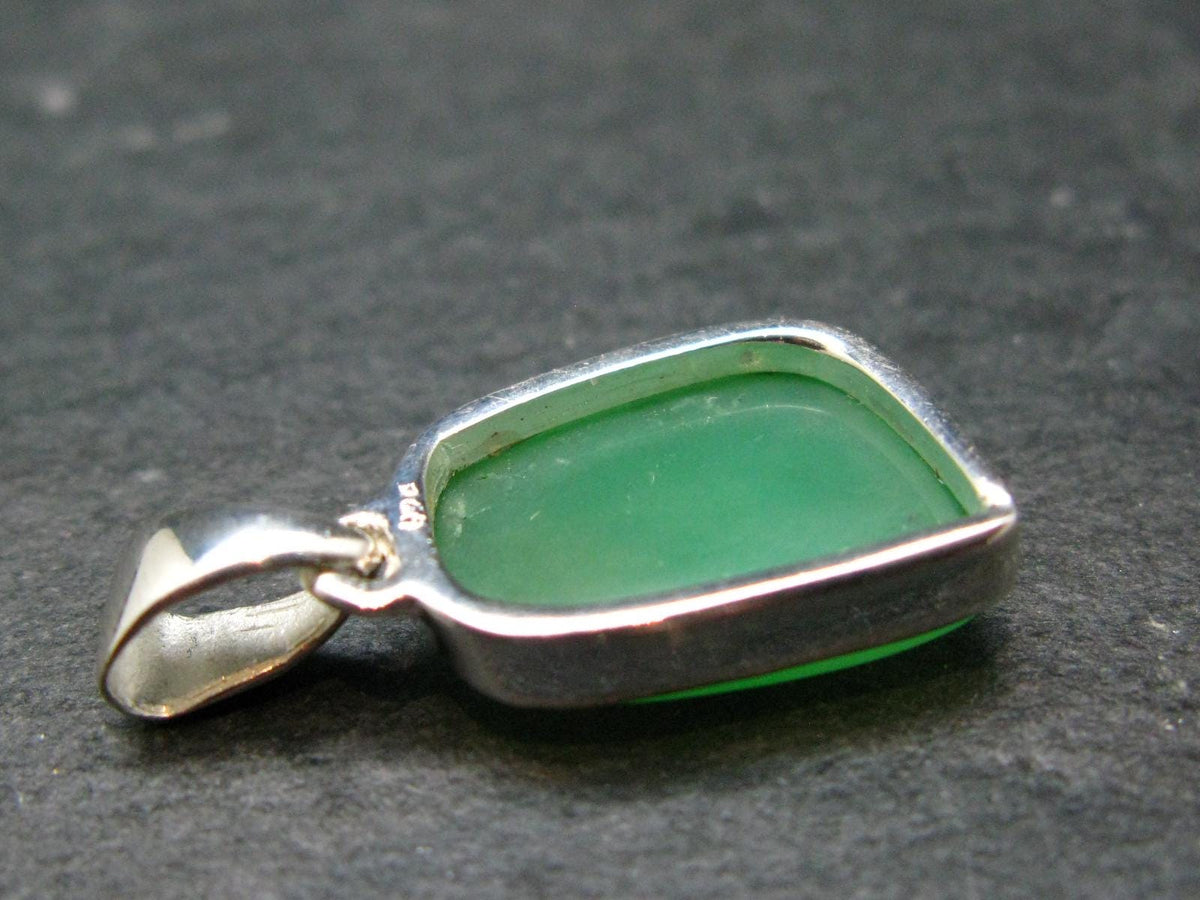 Rich Green Chrysoprase Silver Pendant From Australia - 1.1" - 3.12 Grams
