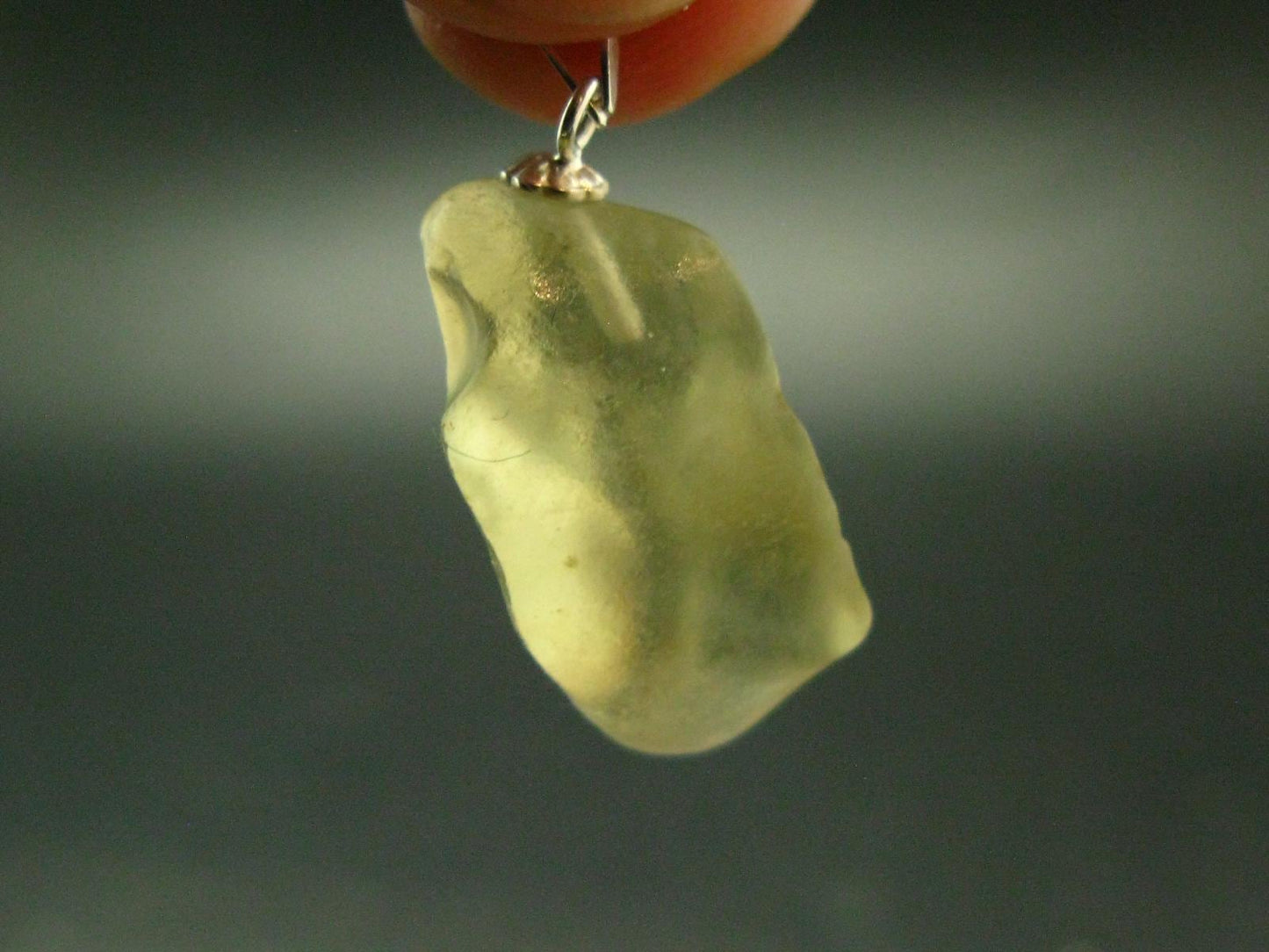 Gem Libyan Desert Glass Tektite Pendant Sterling Silver from Libya - 1.1" - 2.88 Grams