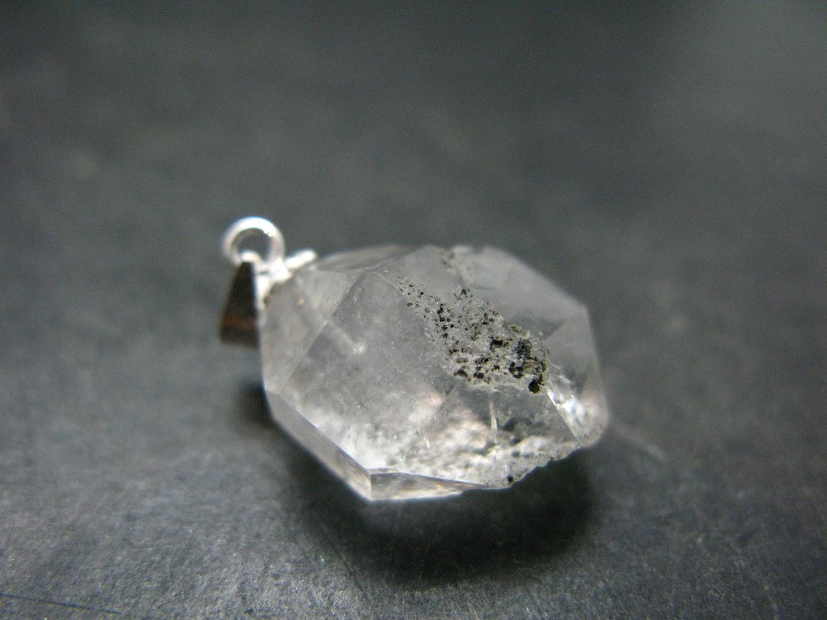 Fine Natural Herkimer Diamond Silver Pendant From New York - 0.9" - 2.86 Grams