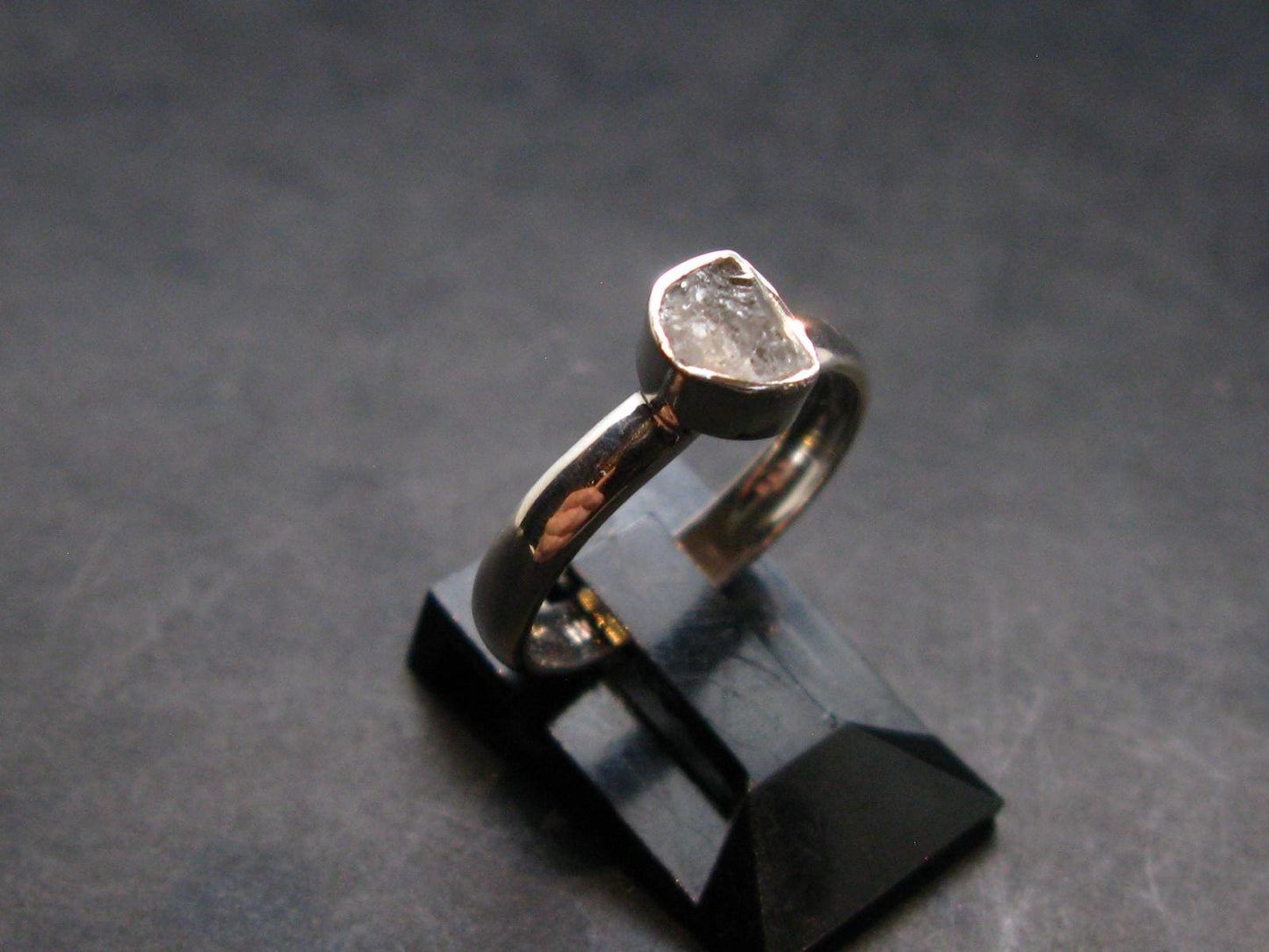 Gray Herderite Silver Ring from Africa - Size 6 - 1.63 Grams