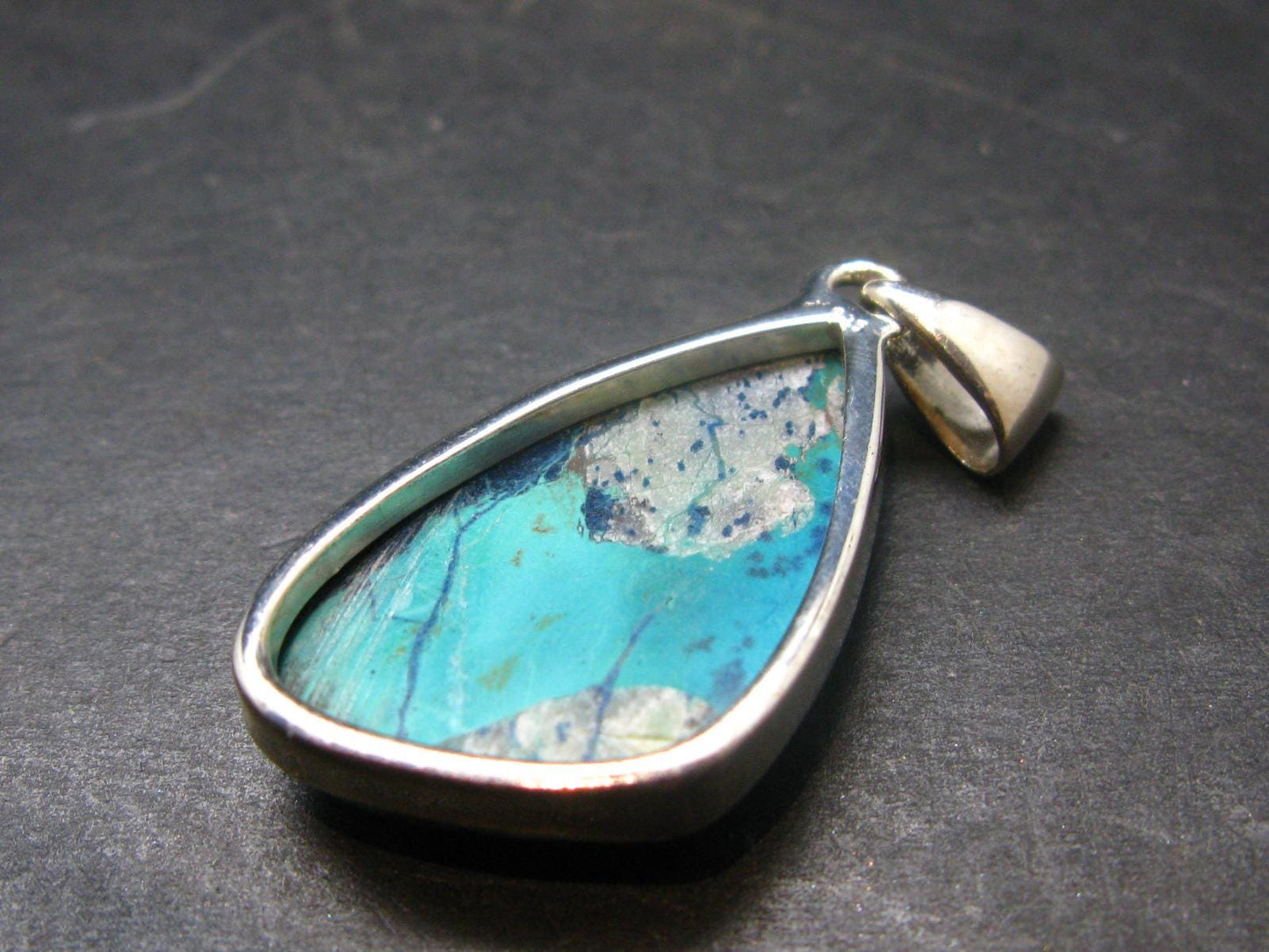 Quantum Quattro Shattuckite Malachite Dioptase Chrysocola Silver Pendant from Namibia - 1.5" - 7.38 Grams