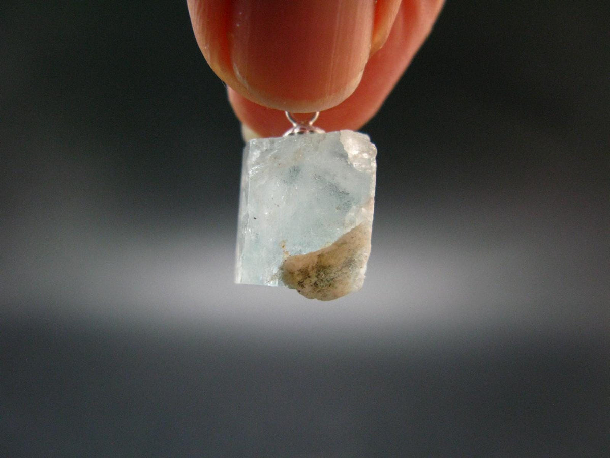 Aquamarine Gem Sterling Silver Pendant From Brazil - 0.8" - 2.81 Grams