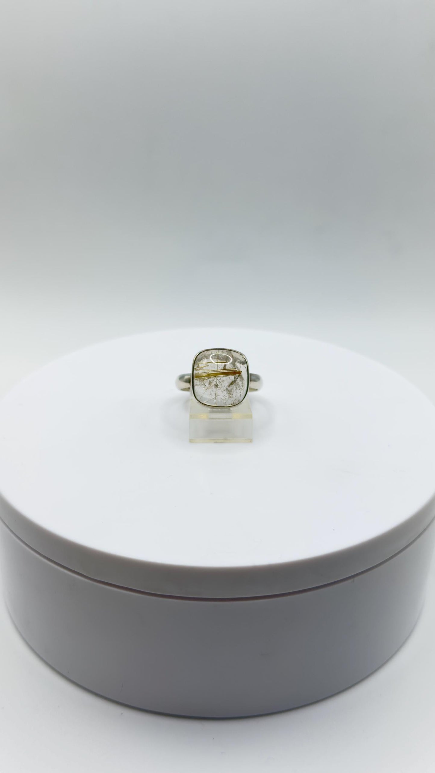 Golden Rutilated Quartz Ring – Cushion Cut Rutile Crystal Statement Ring - Size 11