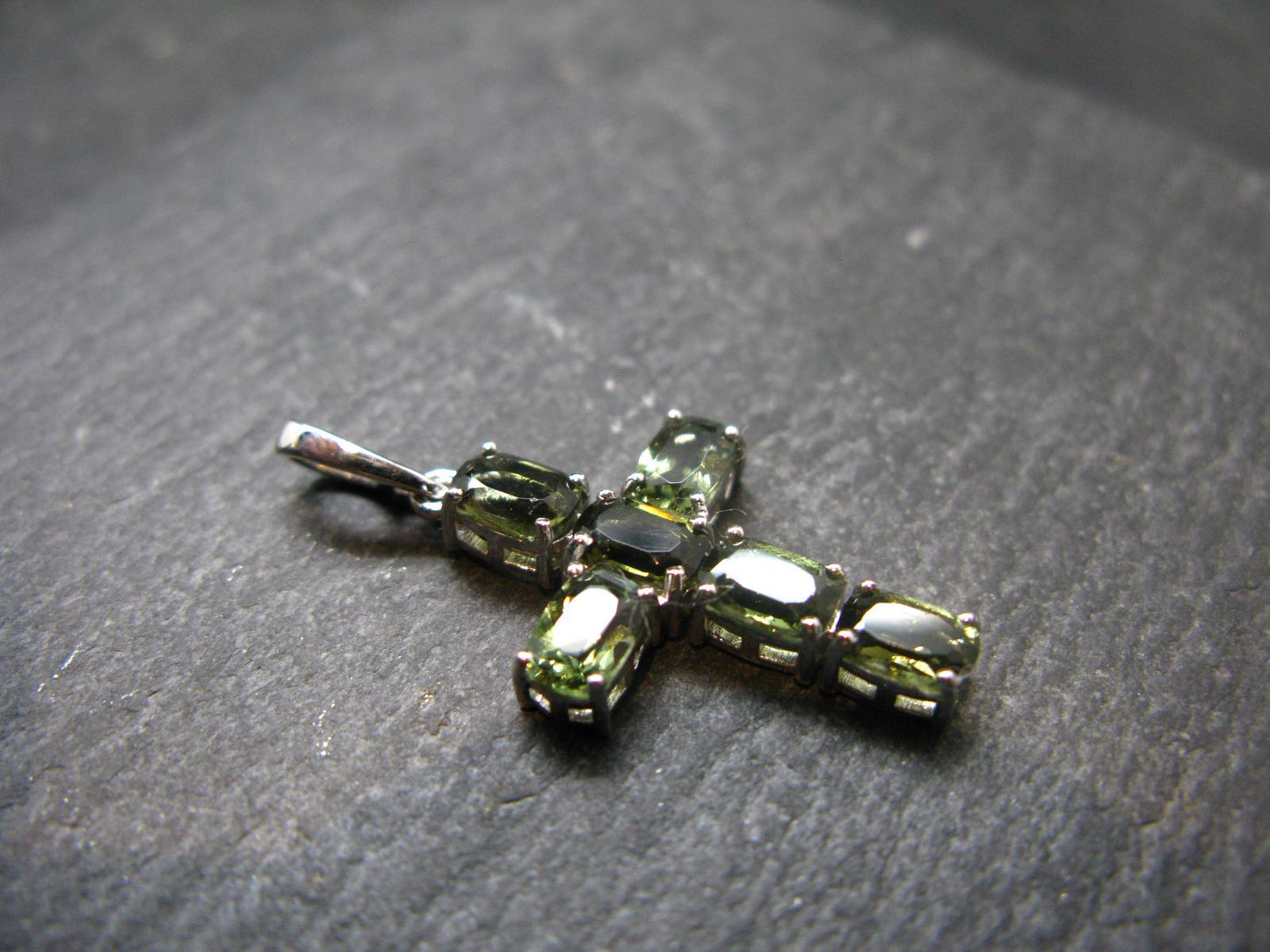 Moldavite Tektite Silver Pendant from Czech Republic - 1.3" - 2.40 Grams