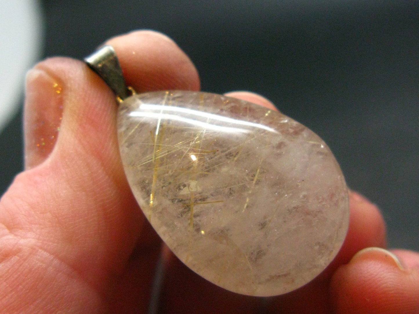 Rutilated Quartz Silver Pendant From Brazil - 1.4"