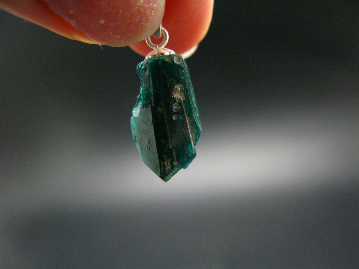 Dioptase Crystal Silver Pendant from Congo - 1.39 Grams - 0.9"