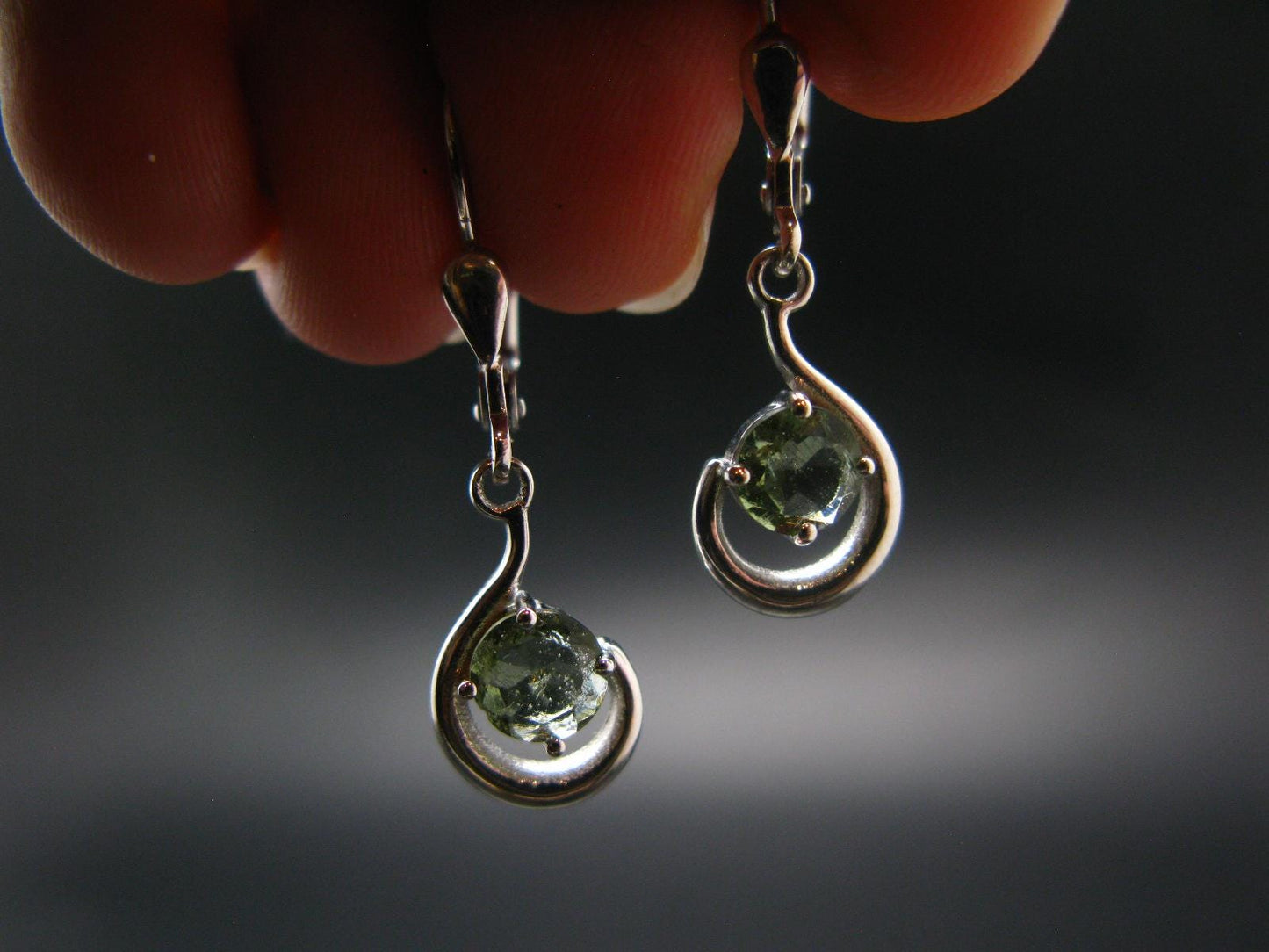Moldavite Tektite Silver Earrings from Czech Republic - 2.48 Grams