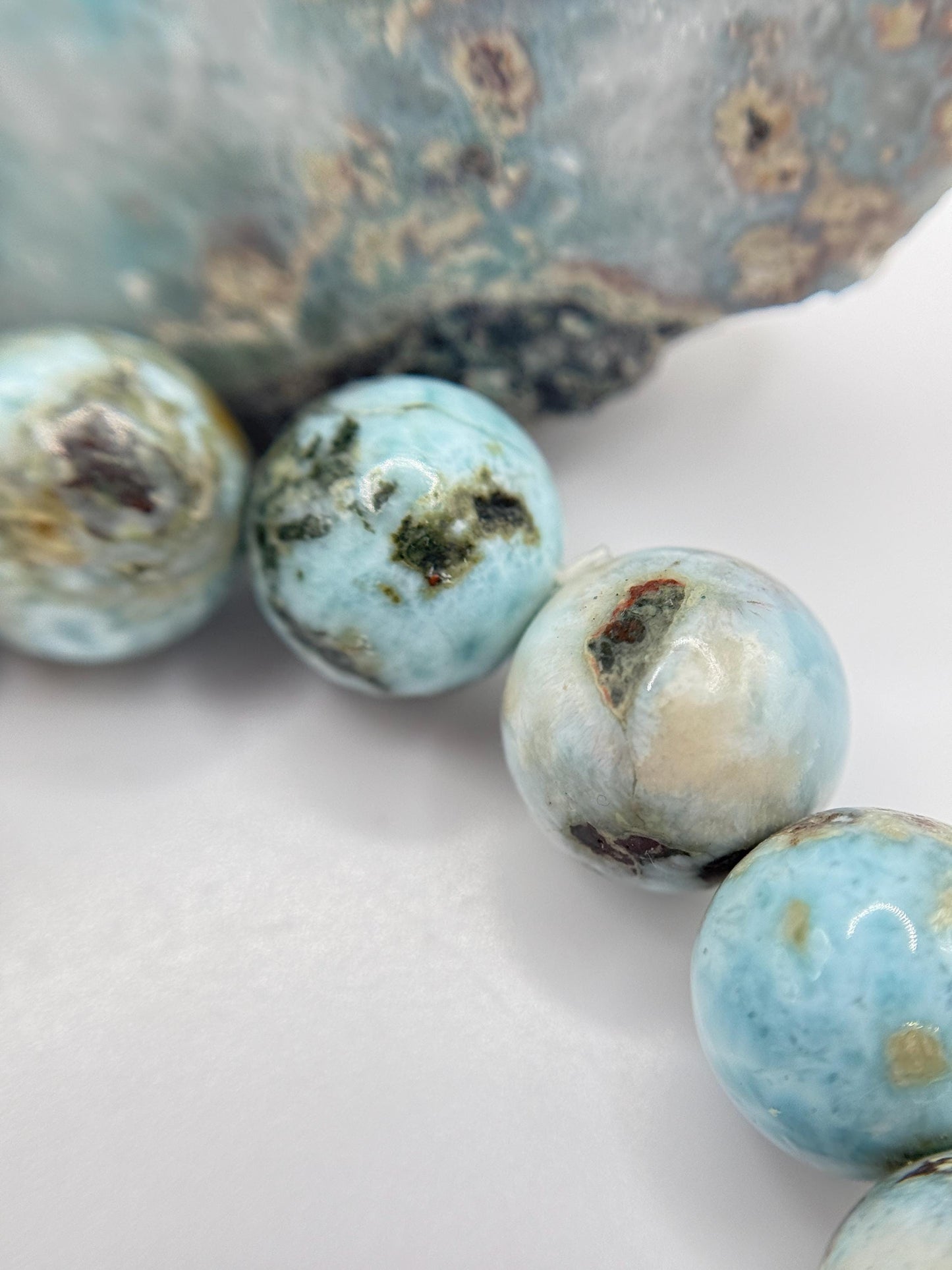 Larimar Stretch Bracelet Blue Gemstone Beads Minimalist Ocean Jewelry Gift