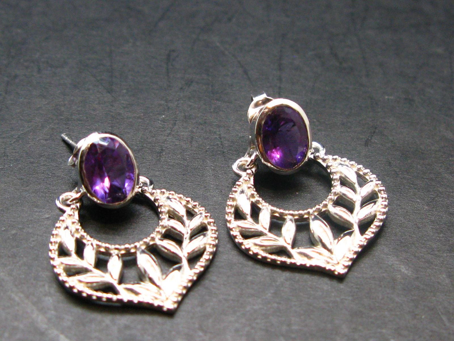 Faceted Natural Amethyst 925 Sterling Silver Earrings - 1.0" - 5.94 Grams