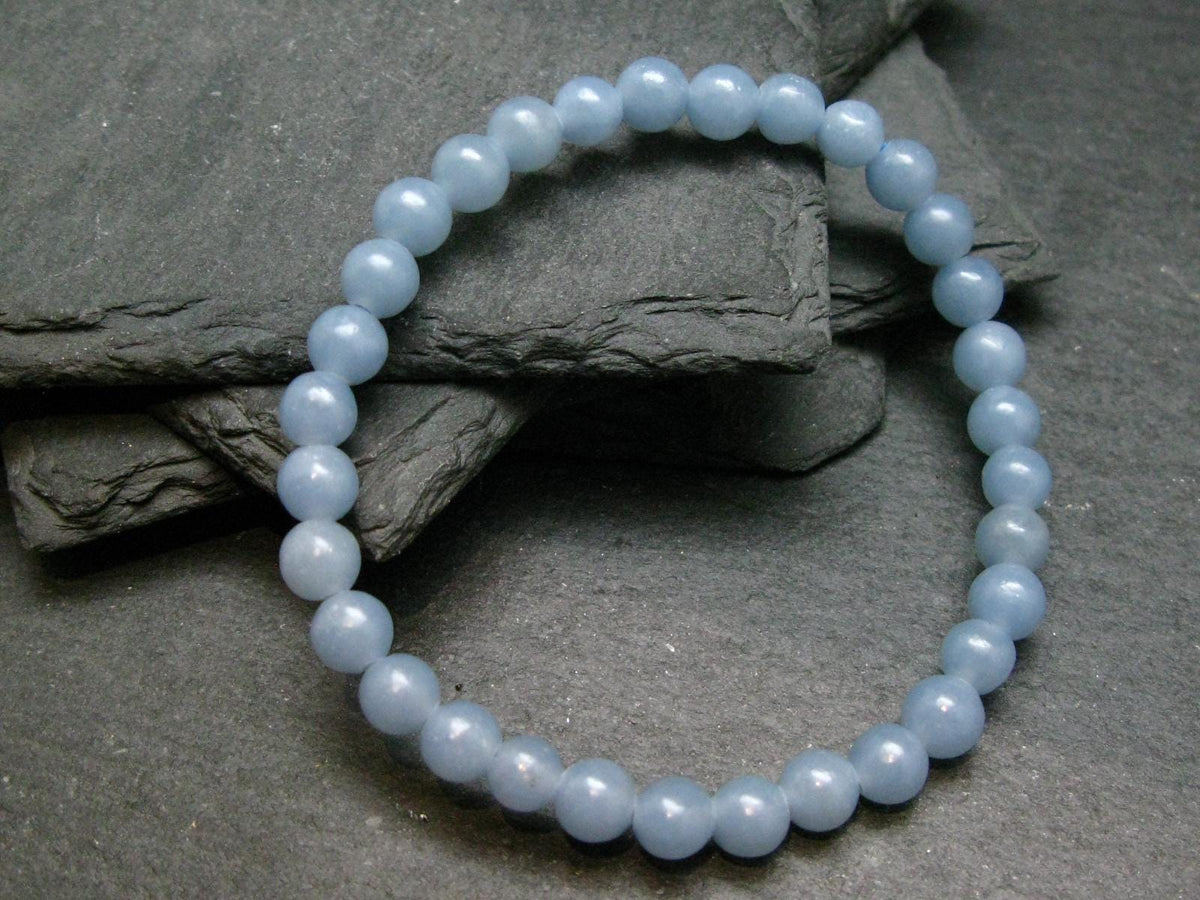 Angelite Anhydrite Genuine Bracelet ~ 7 Inches ~ 6mm Round Beads