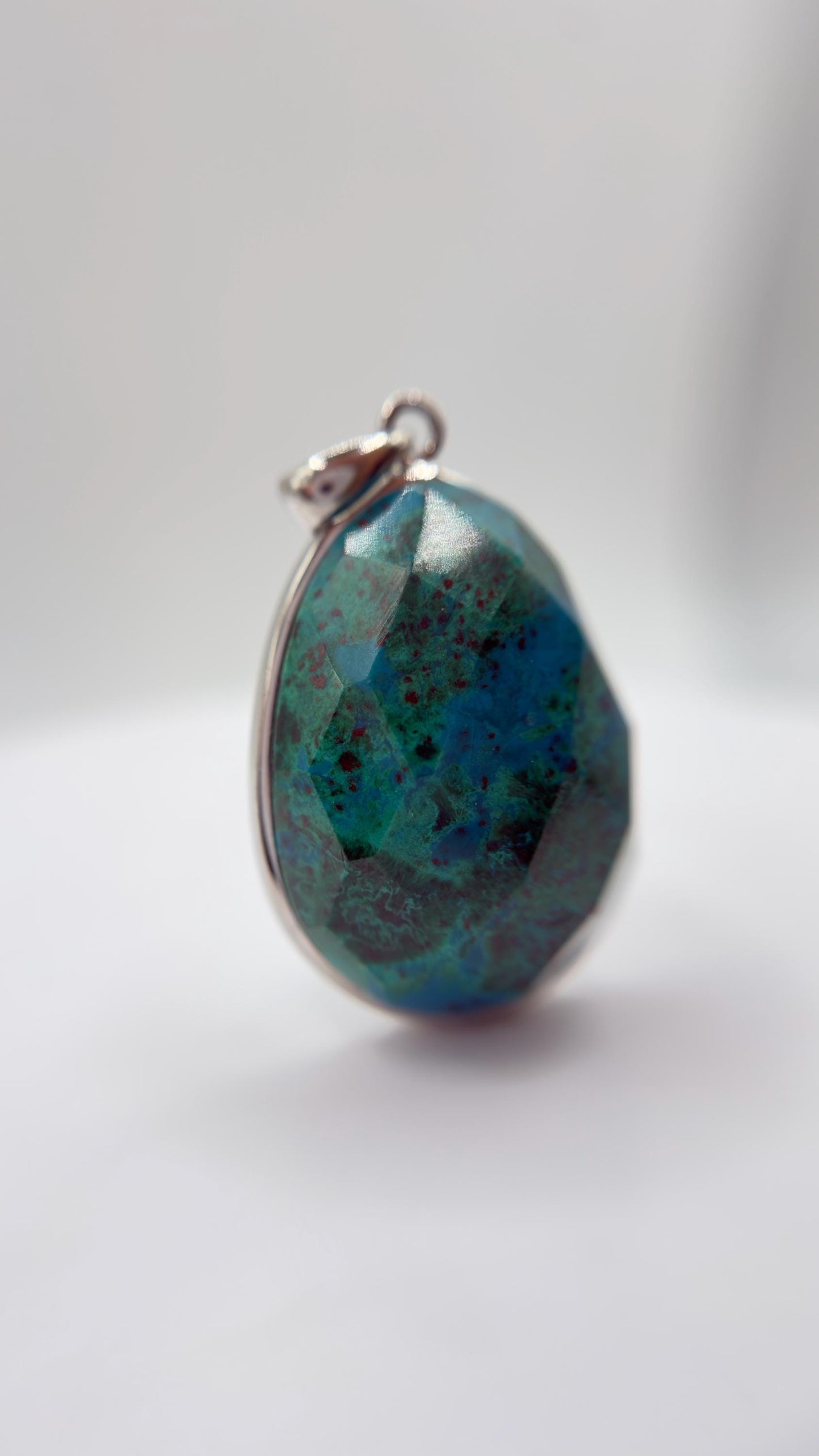 Natural Chrysocolla Pendant Blue Green Gemstone Silver Necklace Healing Crystal Jewelry Gift