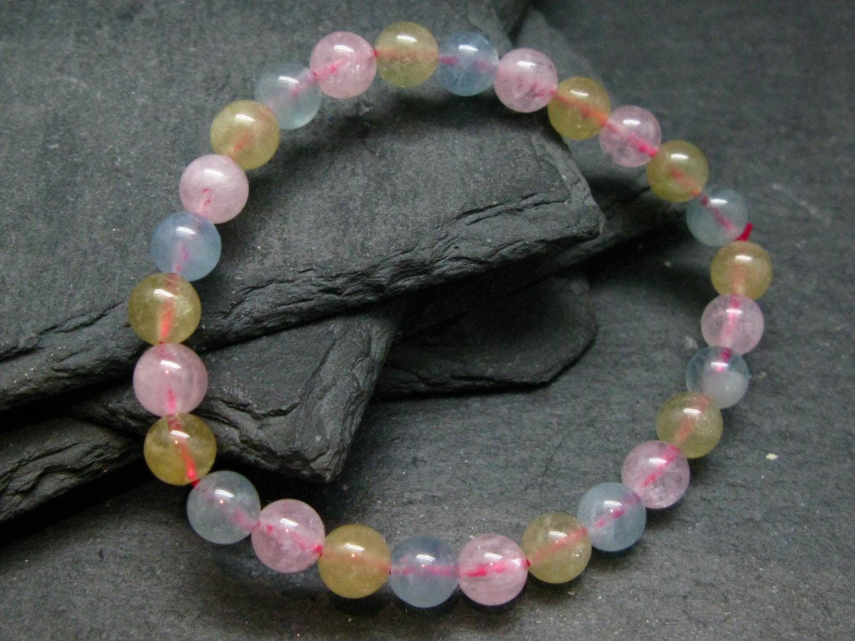 Aquamarine Morganite & Heliodor Genuine Bracelet ~ 7 Inches ~ 7mm Round Beads