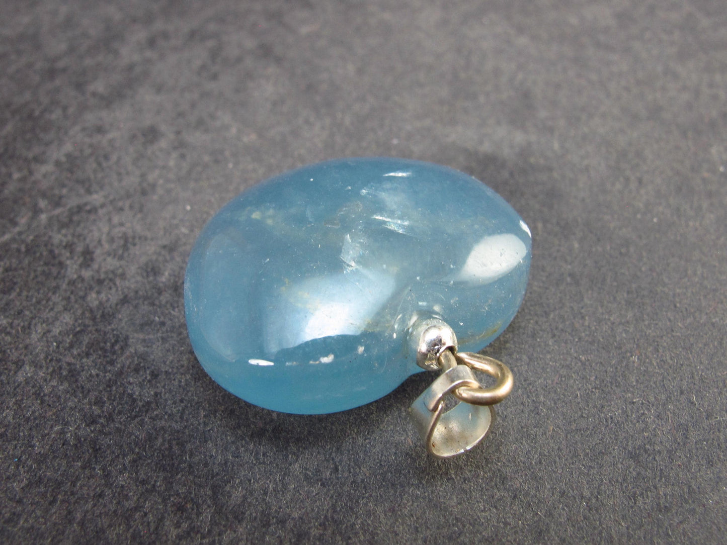 Lemurian Aquatine Blue Calcite Silver Heart Pendant from Argentina - 1.2" - 9.75 Grams