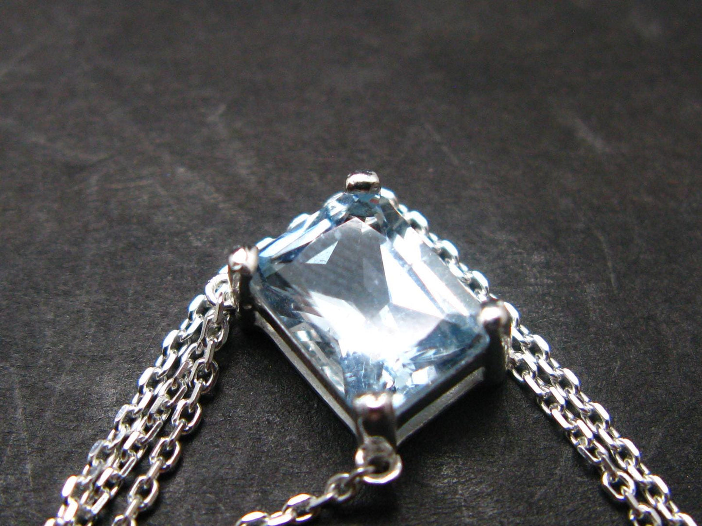Stunning Genuine Faceted Aquamarine Gem Sterling Silver Pendant With Chain From Brazil - 17"