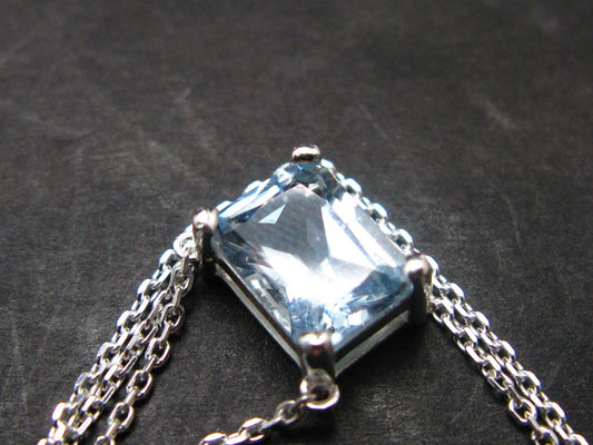 Stunning Genuine Faceted Aquamarine Gem Sterling Silver Pendant With Chain From Brazil - 17"