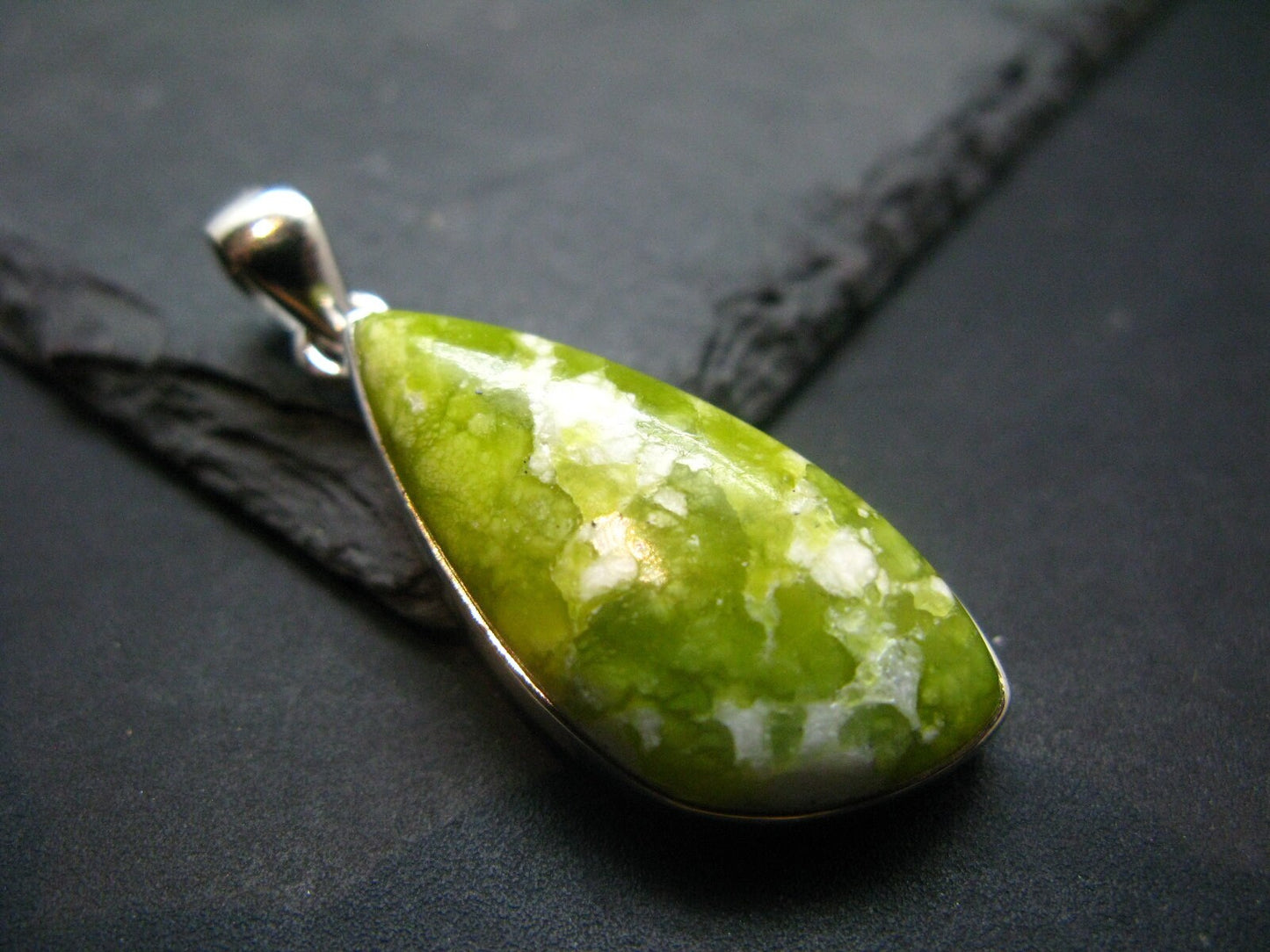 Unique Lizardite Serpentine Silver Pendant from Norway - 1.7"