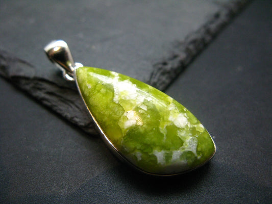Unique Lizardite Serpentine Silver Pendant from Norway - 1.7"