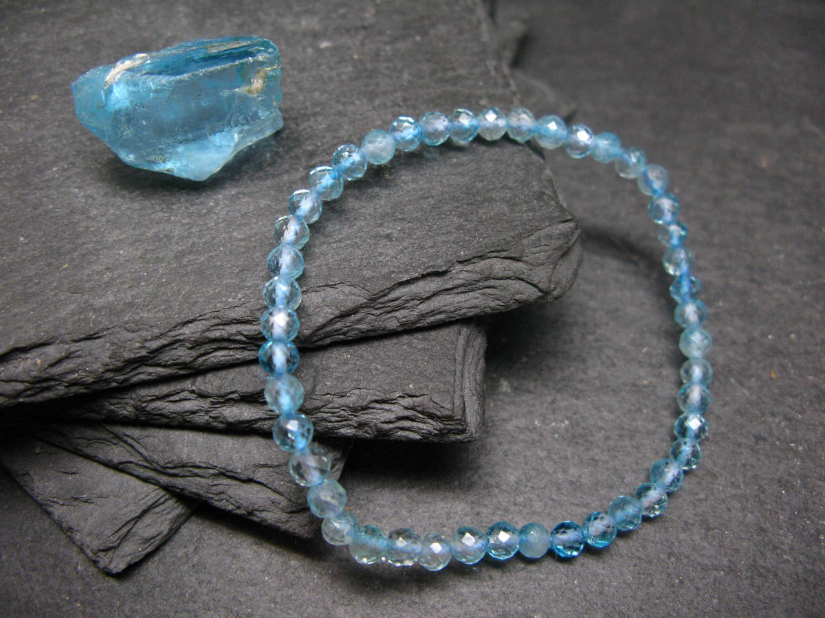 Blue Topaz Genuine Bracelet ~ 7 Inches ~ 4mm Facetted Beads