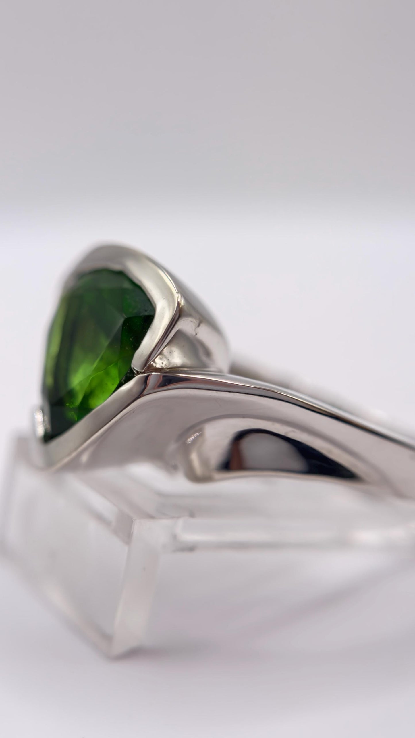 Green Helenite Trillion Ring – Sterling Silver Modern Gemstone Statement Ring