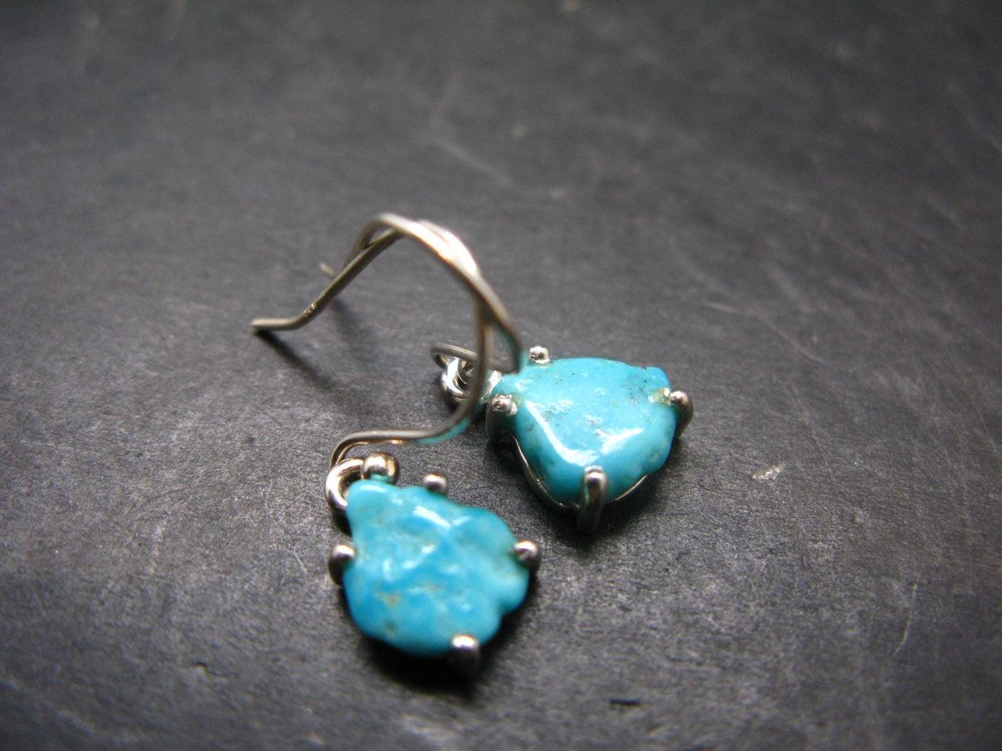 Nice Raw Natural Turquoise Sterling Silver Earrings from Mexico - 1.8 Grams