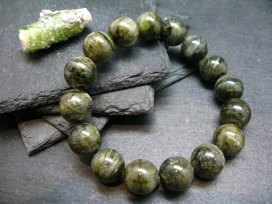 Green Gem Tourmaline Genuine Bracelet ~ 7.5 Inches ~ 14mm Round Beads