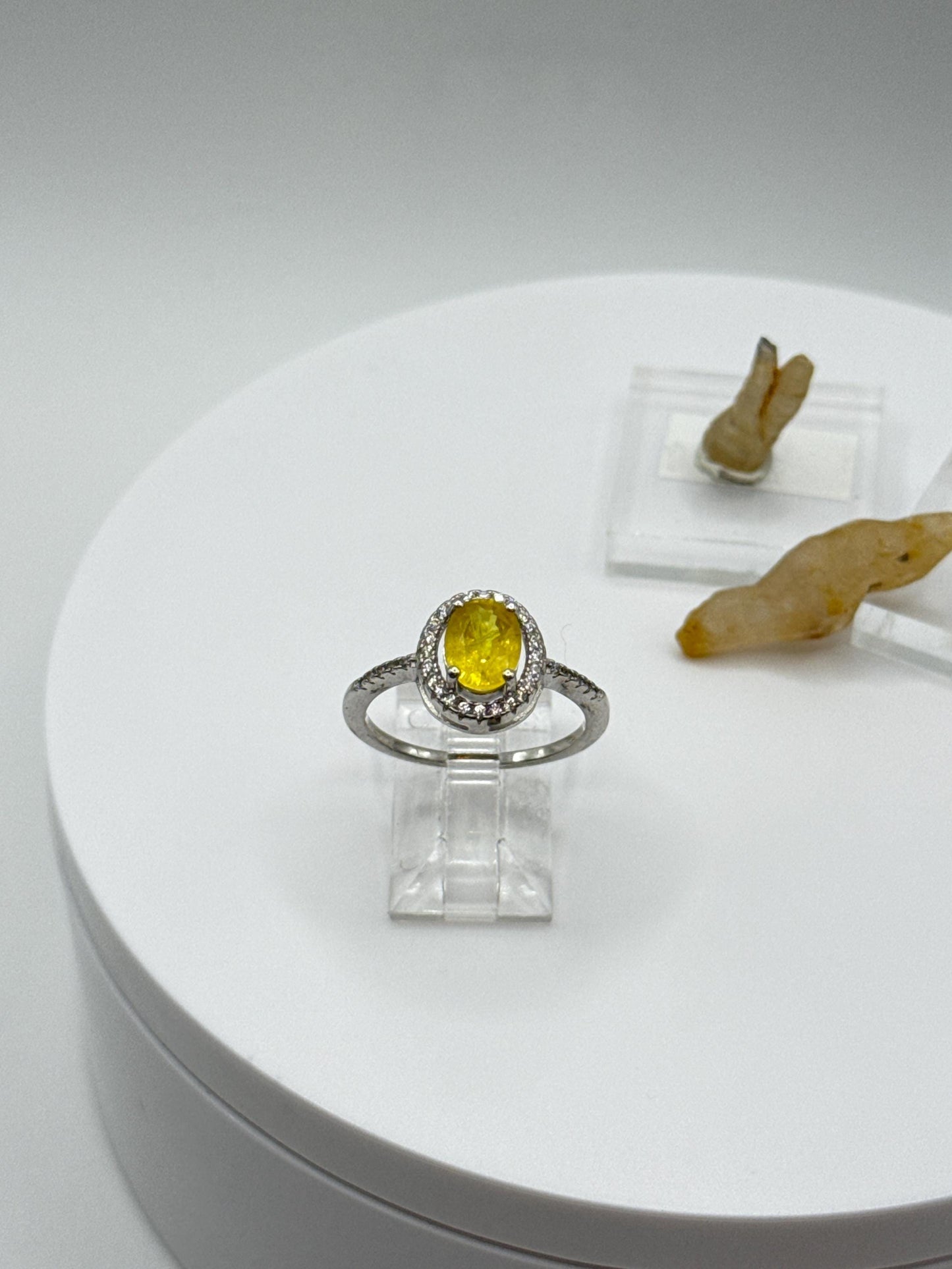 Yellow Sapphire Halo Ring | Sterling Silver, September Birthstone (Size 8)