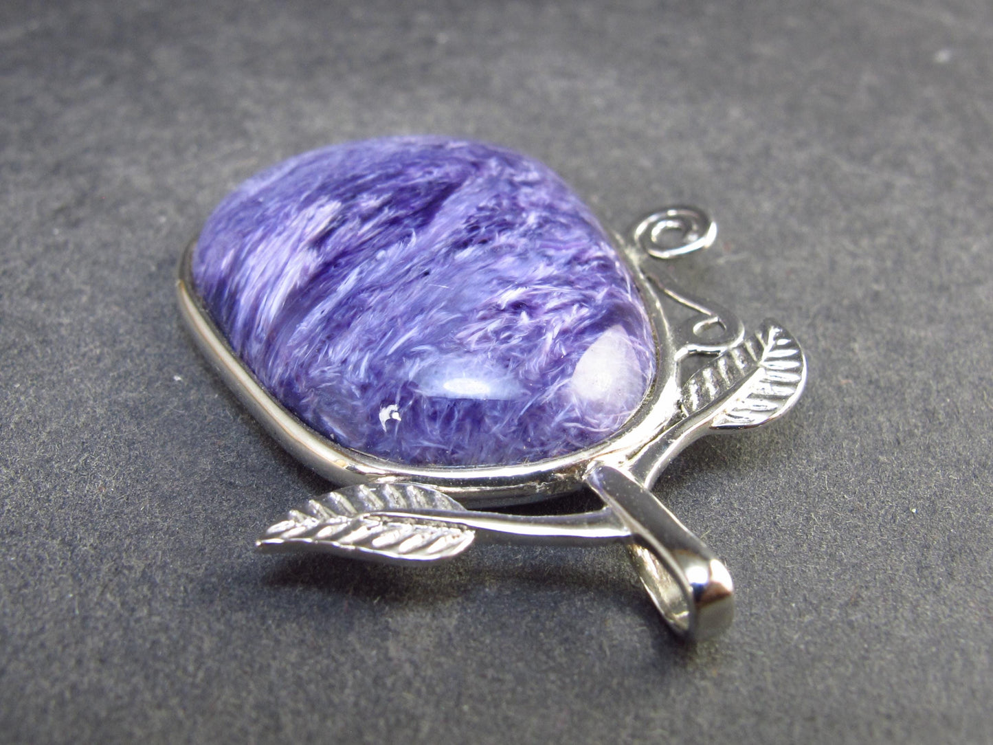 Rare High-Quality Charoite Pendant in SS From Russia - 1.7" - 12.9 Grams