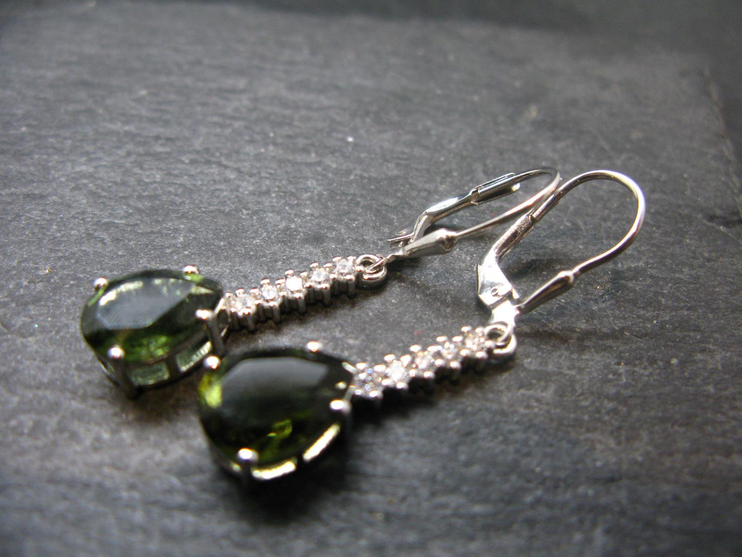Moldavite Tektite Silver Earrings from Czech Republic - 3.83 Grams