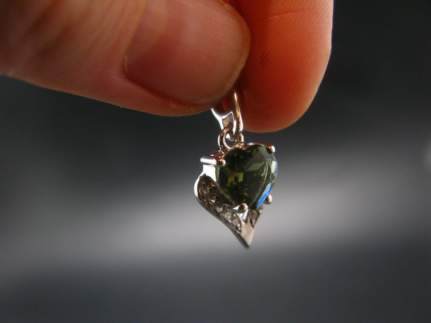 Moldavite Tektite Silver Pendant from Czech Republic - 0.8" - 1.66 Grams