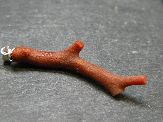 Rare Natural Red Coral Silver Pendant From Italy - 1.9" - 1.72 Grams