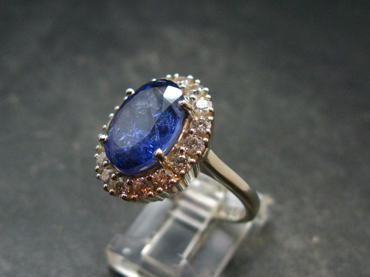 Tanzanite (Zoisite) Faceted Sterling Silver Ring With CZ - 5.44 Grams - Size 8