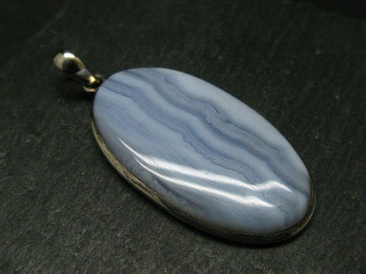 Gem of Ecology!! Large Soft Blue Lace Agate 925 Silver Pendant from Namibia - 2.4" - 17.25 Grams