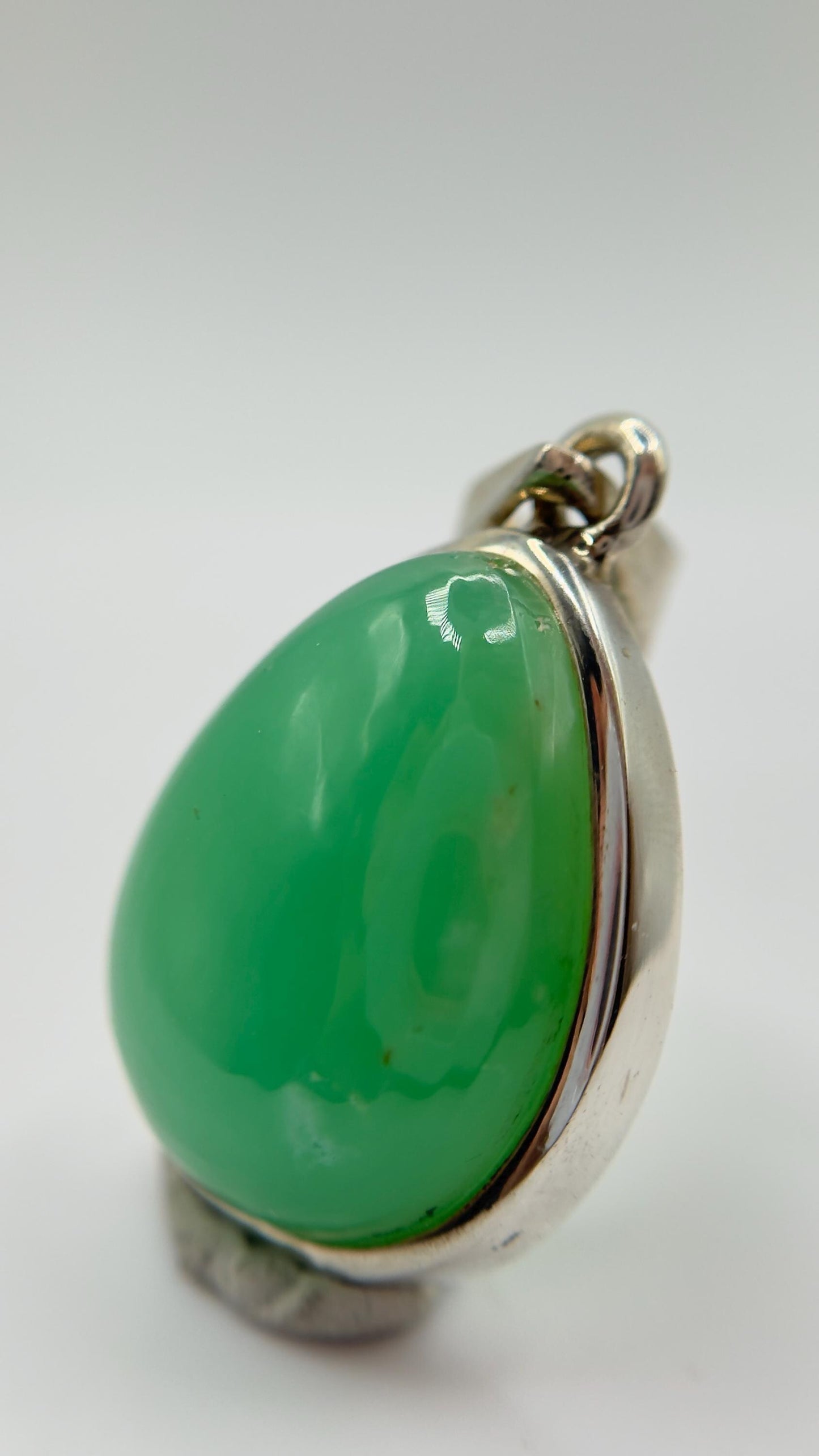 Natural Chrysoprase Teardrop Pendant – Green Sterling Silver Necklace Charm - Weight 6.24 g