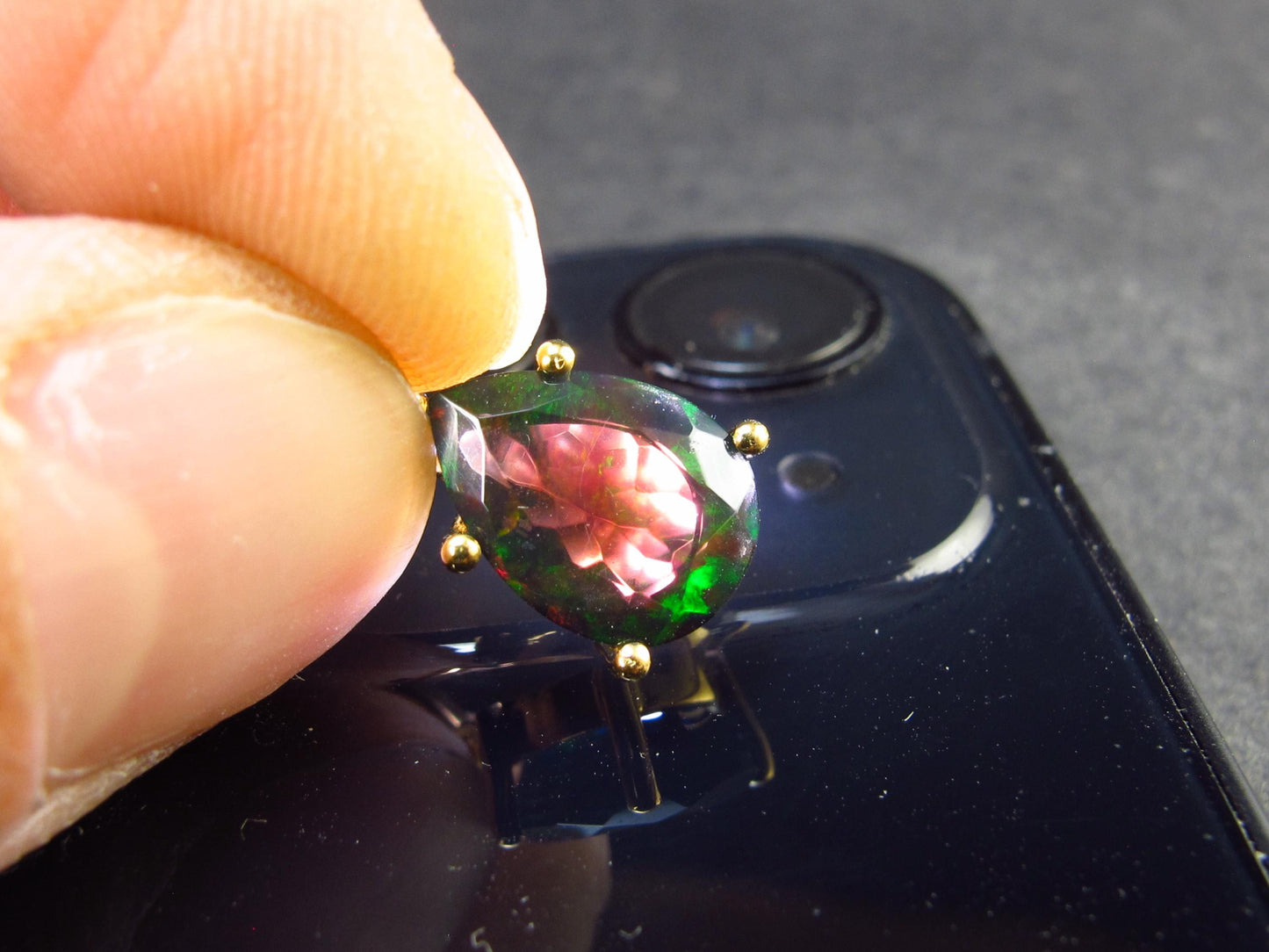Rare Black Opal Gold Plated Silver Pendant from Australia 0.7" - 1.23 Grams