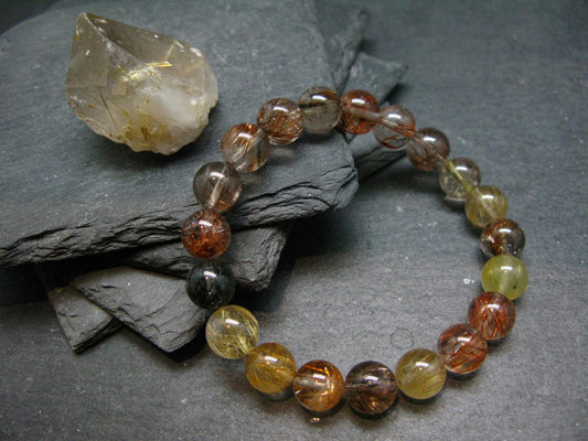 Rutilated Quartz Genuine Bracelet ~ 7 Inches ~ 10mm Round Beads