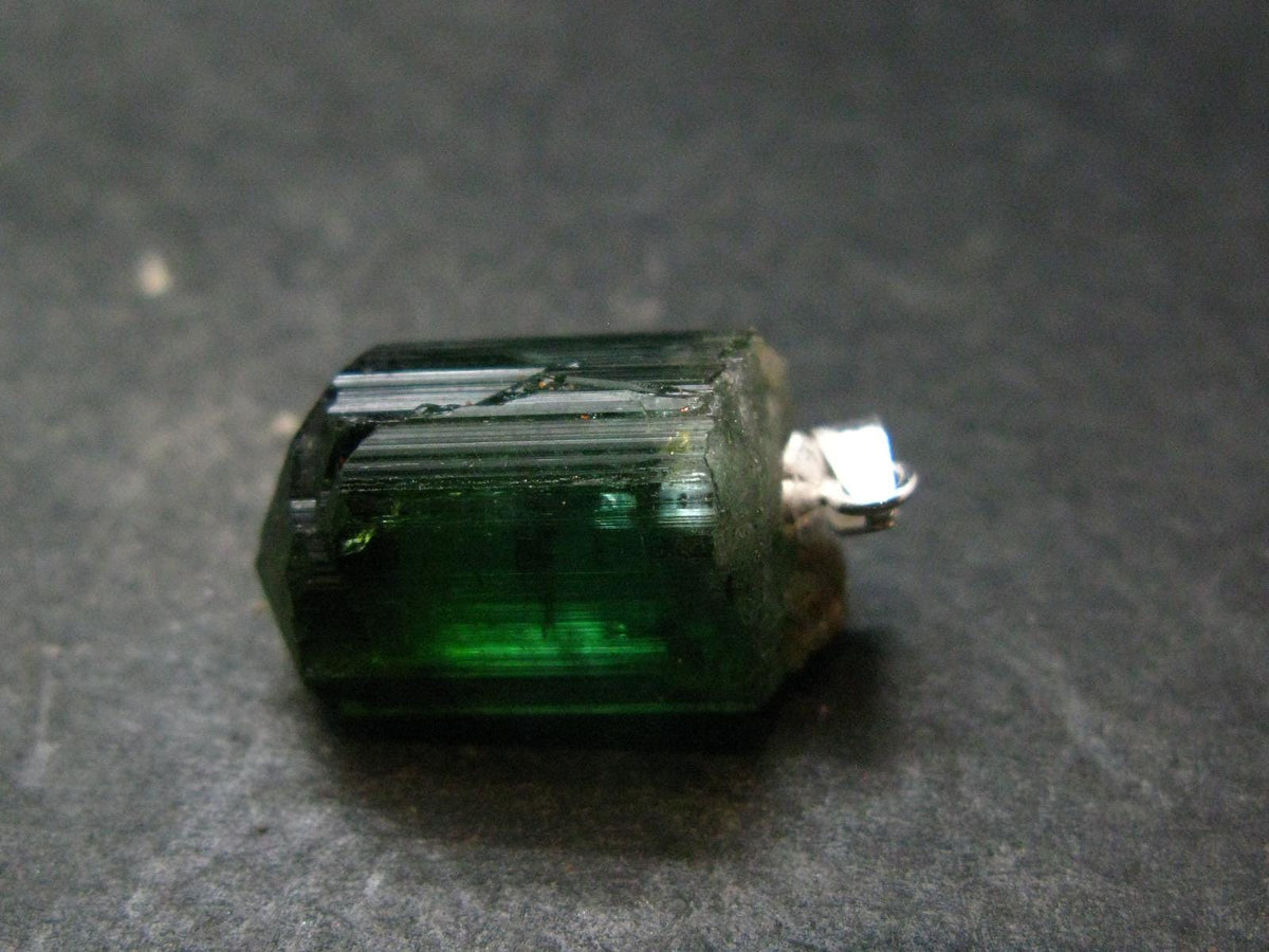 Gem Green Tourmaline Crystal Silver Pendant From Brazil - 1.0" - 4.52 Grams