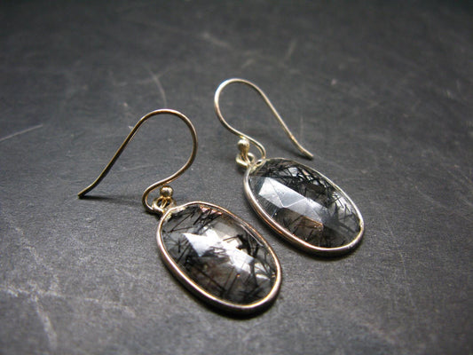 Large Tourmalinated Quartz Crystal Silver Earrings From Brazil - 1.3" - 3.14 Grams