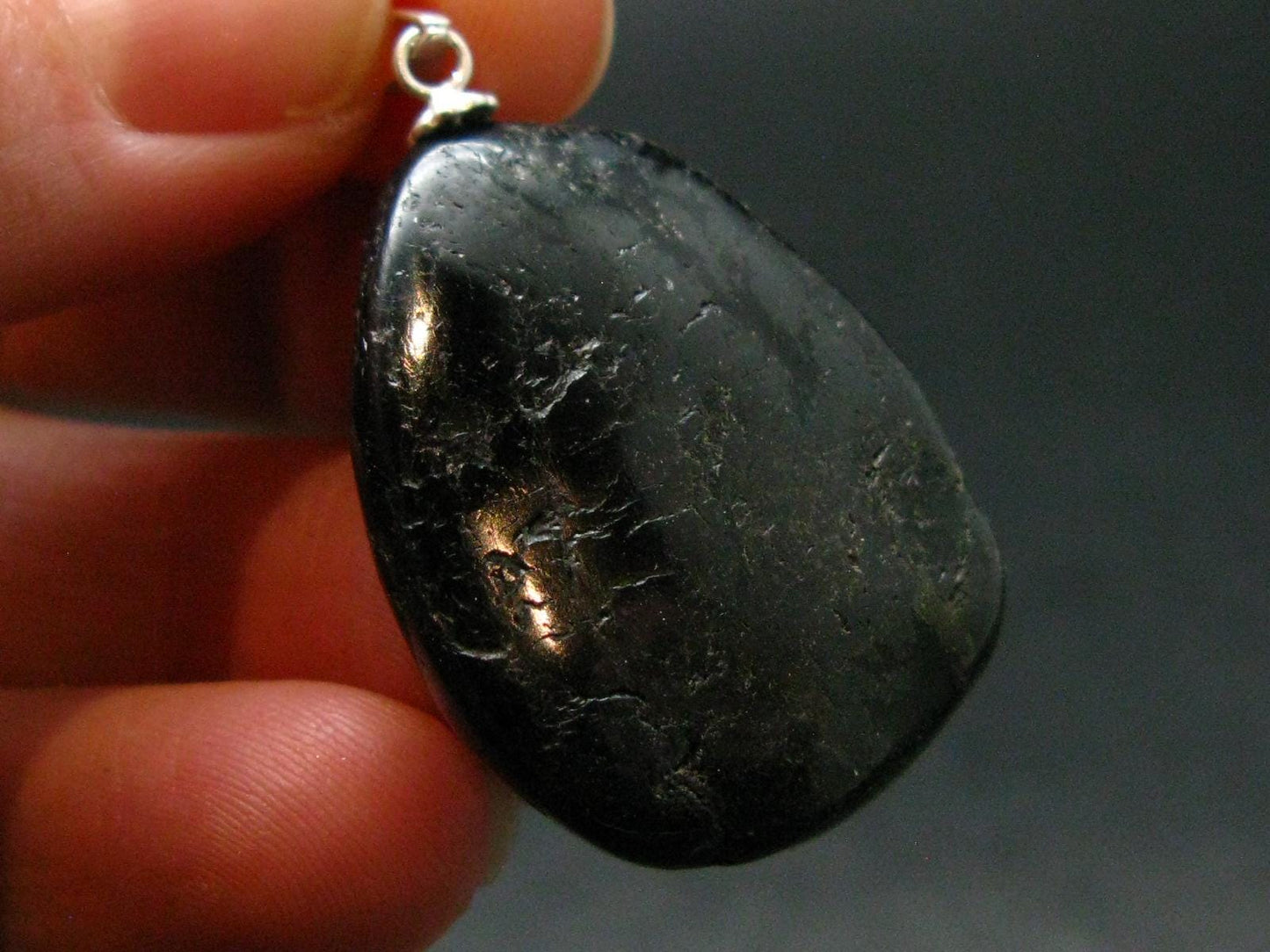 Very Rare Sterling Silver Nuumite Nuummite Pendant From Greenland - 1.5" - 10.10 Grams