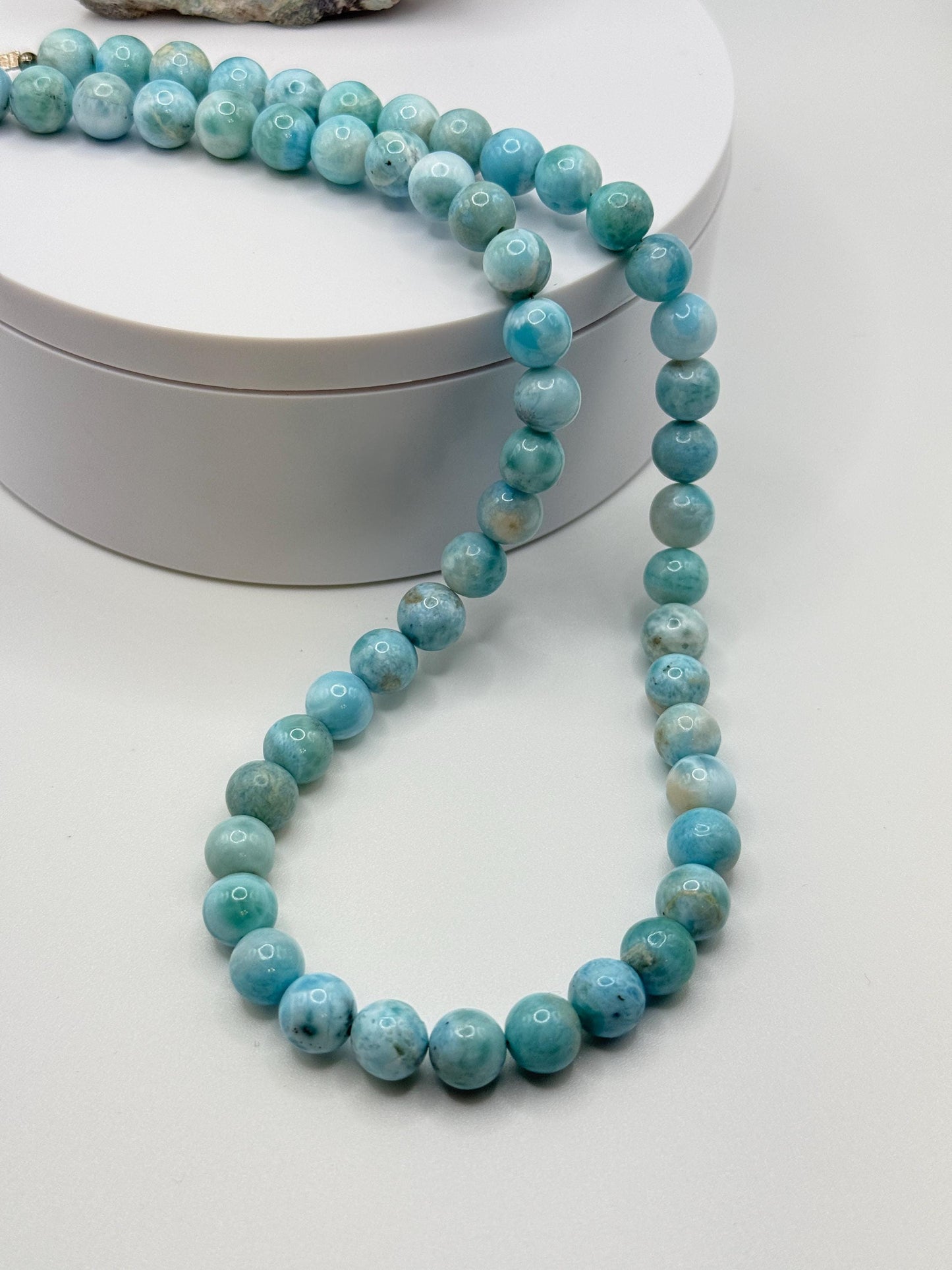 Natural Larimar Necklace Blue Gemstone Beaded Jewelry Caribbean Stone Necklace Gift