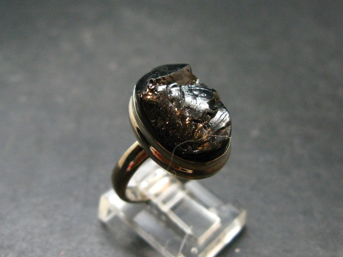 Unpolished Elite Shungite Silver Ring from Russia - Size 8 - 5.35 Grams