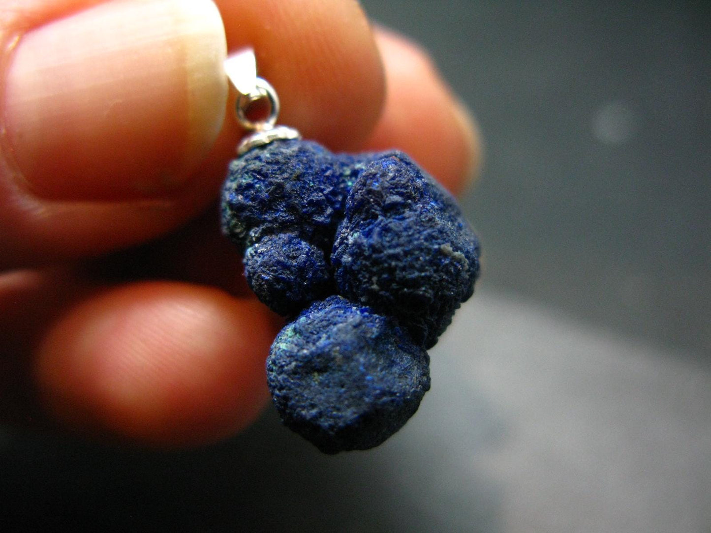 Azurite Nodule Crystal Sterling Silver Pendant from Russia - 0.9" - 3.66 Grams