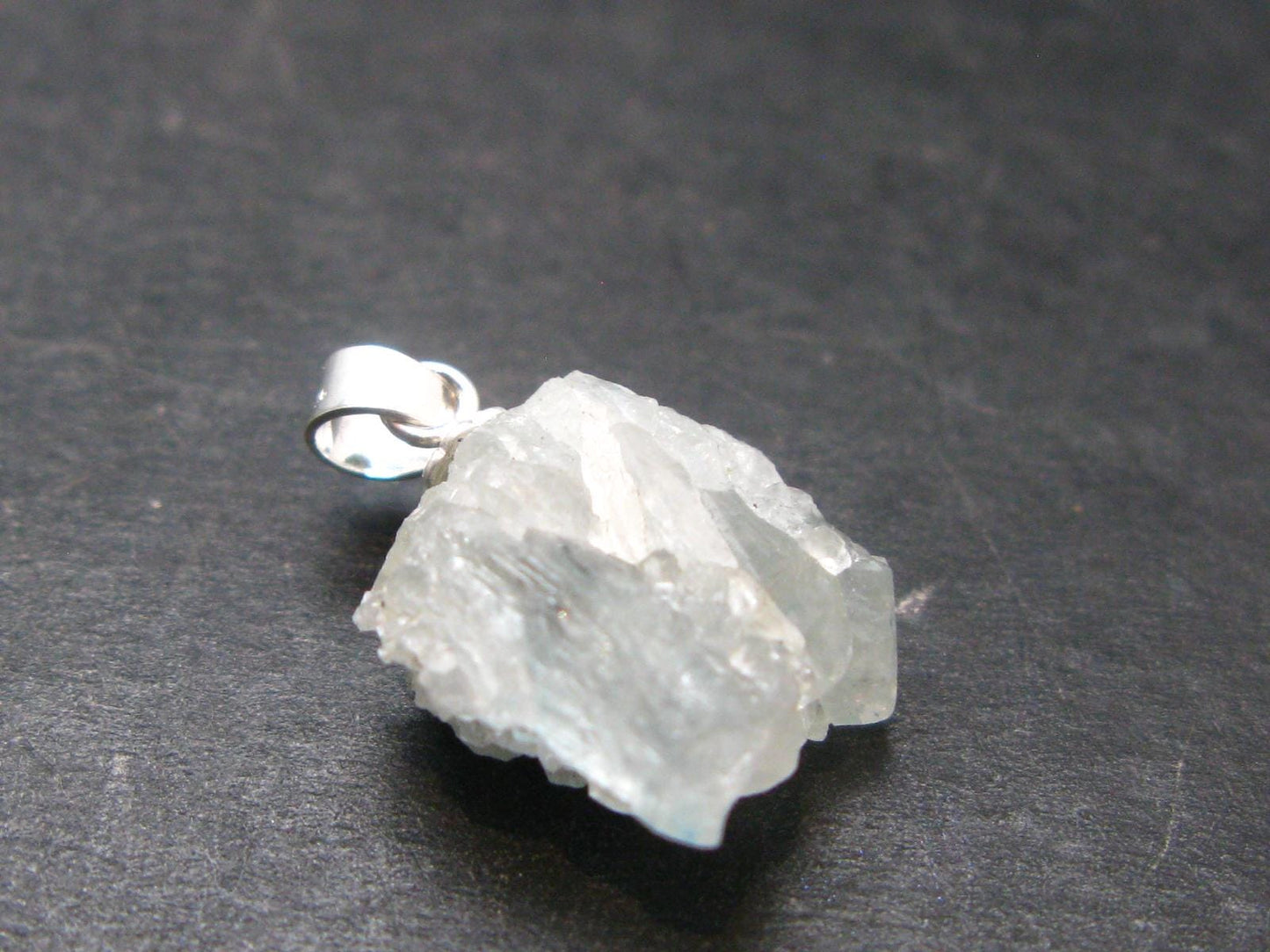 Rare Raw Blue Euclase Gem Crystal Silver Pendant from Zimbabwe - 0.8" - 2.23 Grams