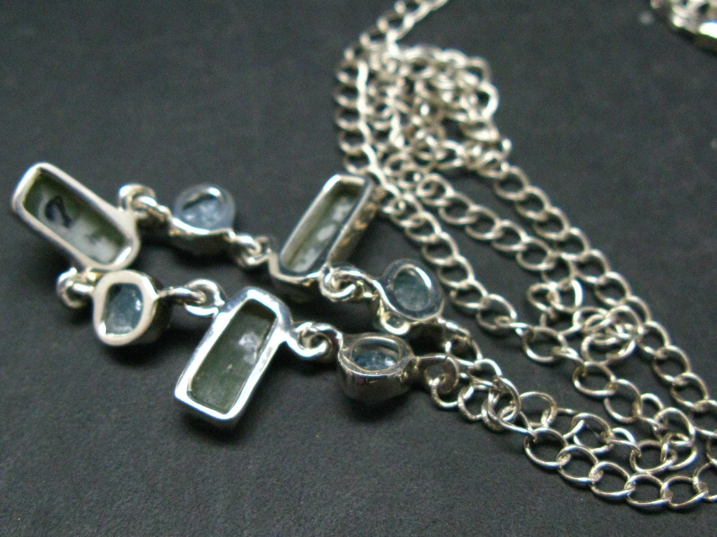 Green Tourmaline & Aquamarine Crystal Silver Necklace from Brazil - 18" - 9.05 Grams