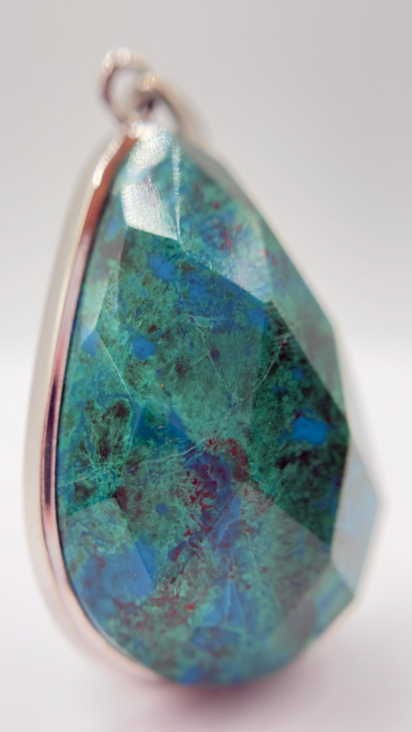 Chrysocolla Pendant Faceted Blue Green Gemstone Silver Necklace Statement Jewelry Natural Stone Gift
