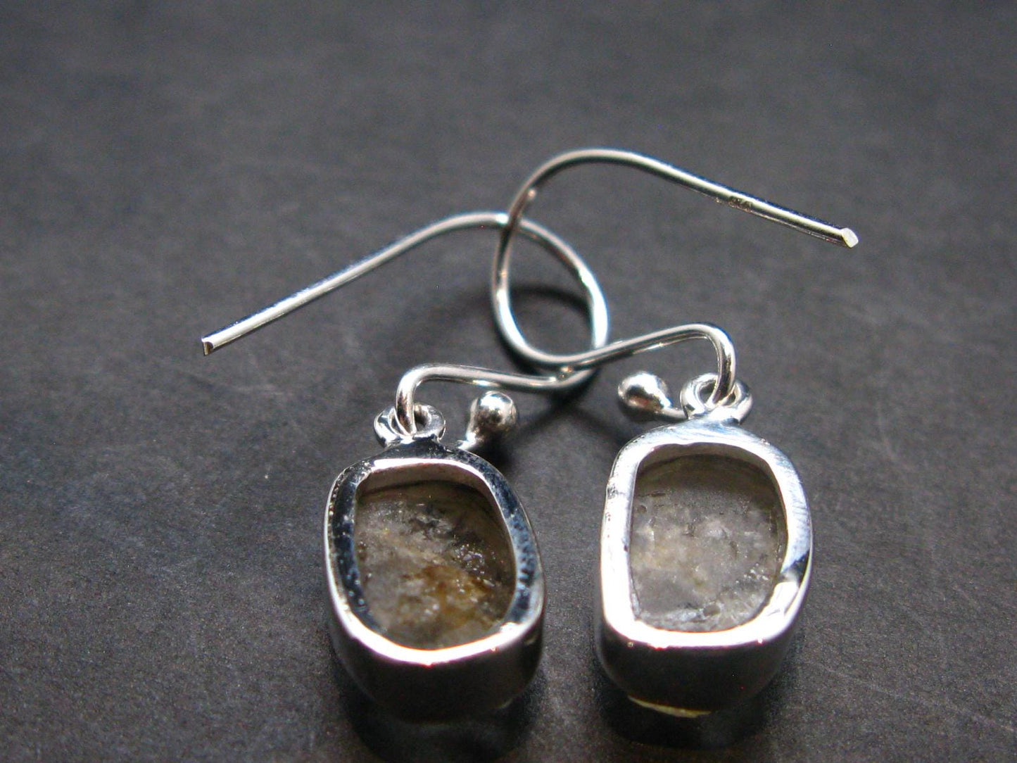 Gray Herderite Silver Earrings from Africa - 1.0" - 2.88 Grams