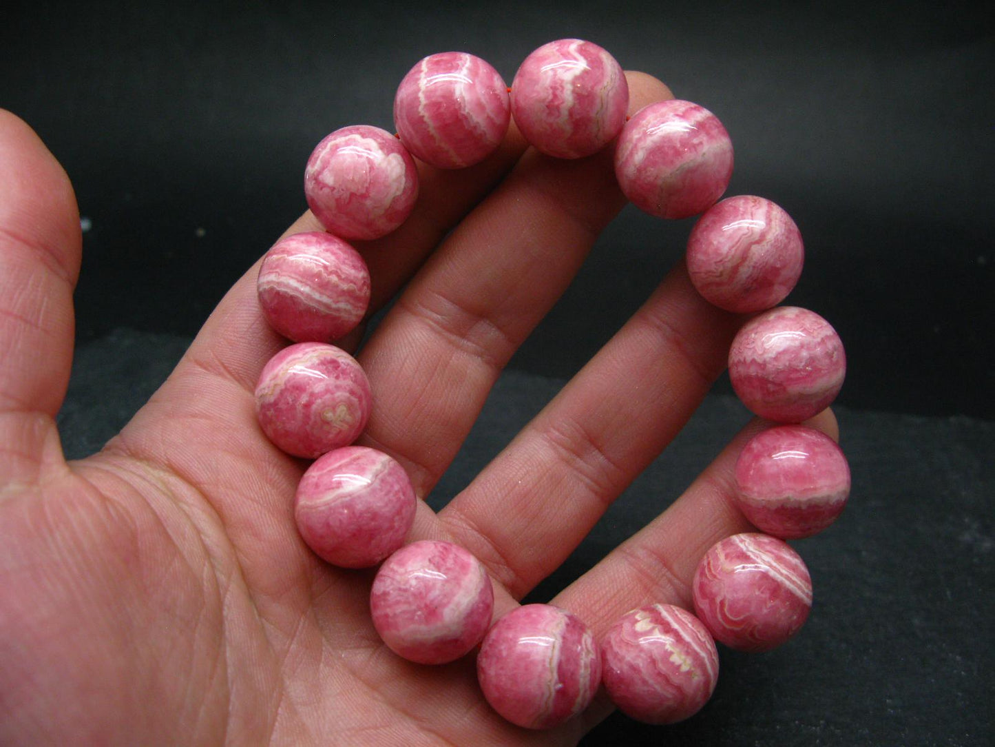 Rhodochrosite Genuine Bracelet ~ 8 Inches ~ 18mm Round Beads