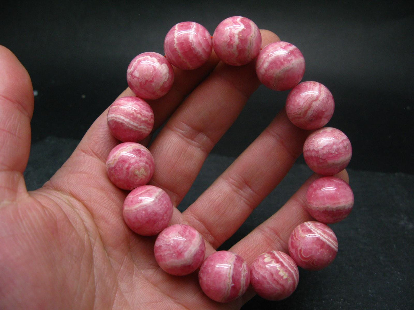 Rhodochrosite Genuine Bracelet ~ 8 Inches ~ 18mm Round Beads