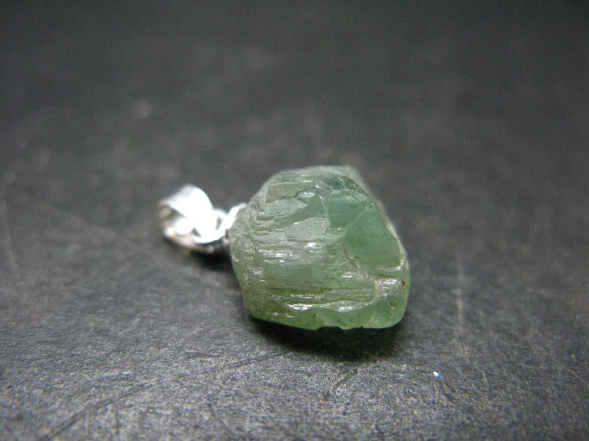 Extremely Rare Raw Gem Green Kornerupine Silver Pendant Crystal From Tanzania - 1.74 Grams - 0.7"